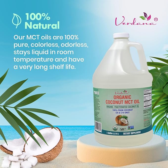 Verdana USDA Certified Organic Coconut MCT Oil ?밊ractionated Coconut Oil ??No Palm Kernel Used ??Kosher, Food Grade, Non-GMO ??Great for Keto and Paleo Diets ??1Gallon