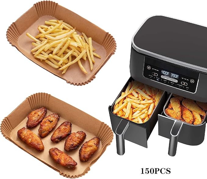 Ninja Air Fryer Liners Disposable, Ninja Dual Air Fryer Liners,150PCS Rectangle Air Fryer Accessories,Baking Parchment Paper Liners for Ninja DZ201 /401