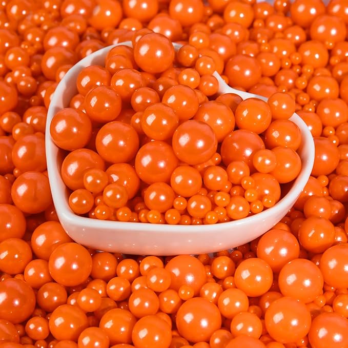 Edible Orange Pearls Sprinkles,Fall and Halloween Harvest Pearl Sugar Sprinkles,Mix Size,130g/4.58oz,Baking Edible Cake Decorations,Pastel Decorating,Cupcake Toppers,Cookie Decorating Donuts Ice Cream Toppings,Wedding Party Christmas Supplies