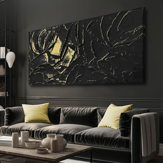 VAYIMDH Black Wall Art for Living Room Textured Wall Decor Big Canvas Wall Paintings Abstract Artwork 24"x48" Pictures