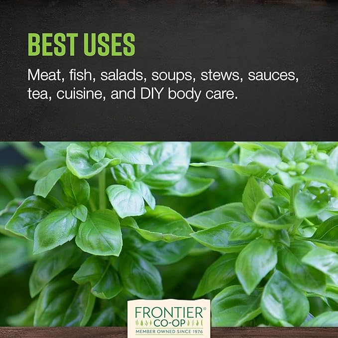 Frontier Co-op Sweet Basil Leaf, 1-Pound Bulk, Popular on Pizza & DIY Body Care As An Essential Oil, Kosher, Organic