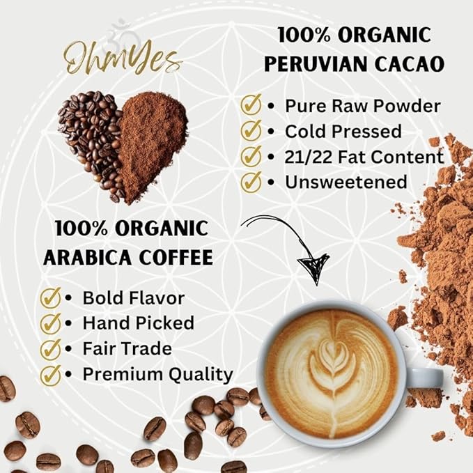 Organic Mushroom Coffee with Cacao ??11x Adaptogenic Mushrooms for Focus, Clarity & Energy ??Lion?™s Mane, Reishi, Chaga + Nootropic Superfood by OhmYes (7oz) - 99 Servings