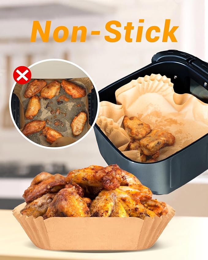 500Pcs Air Fryer Paper Liners, 8??Square Disposable Parchment Paper Liner for 5-8 QT Air Fryer, Non-Stick, Oil Proof Unbleached Airfryer for Baking, Roasting Microwave