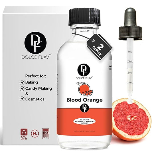 Dolce Flav Natural Blood Orange Extract ??2 Ounce Oil-Soluble Kosher, Sugar-Free, Concentrated Rich Citrus Flavoring for Baking, Chocolates & Desserts, Includes Measured Dropper