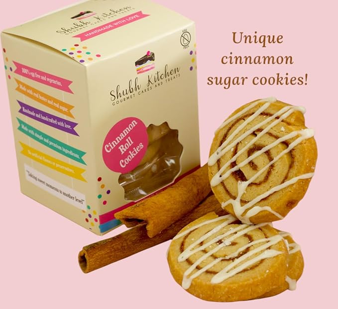 Cinnamon Roll Sugar Cookies- Gourmet Indian Cookies, 100% Egg-Free & Vegetarian, Handmade with Real Butter & Cinnamon, No Preservatives, 5 oz Pack