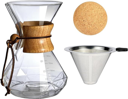 Pour Over Coffee Maker With Wood Sleeve竊?7oz/800mlPour Over Coffee Dripper,Pour Over Coffee Maker Set With Cork Stopper (27oz/800ml)