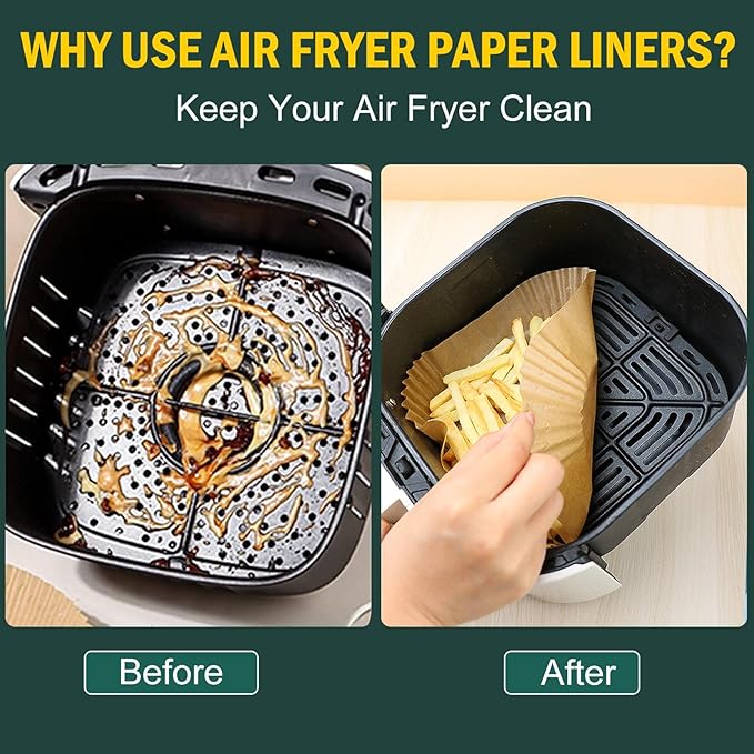 Air Fryer Disposable Paper Liners Square, Non-Stick Parchment, AirFryer Accessories for Baking Microwave Oven Frying Pan, Oil Proof, Water Proof (125PCS, 8inch)