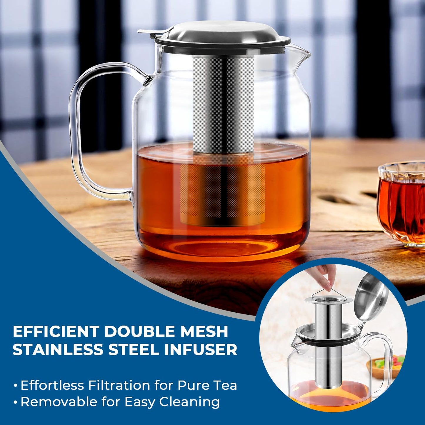 Aquach 85oz Glass Teapot with Infuser, Stovetop Safe Borosilicate Tea Pot