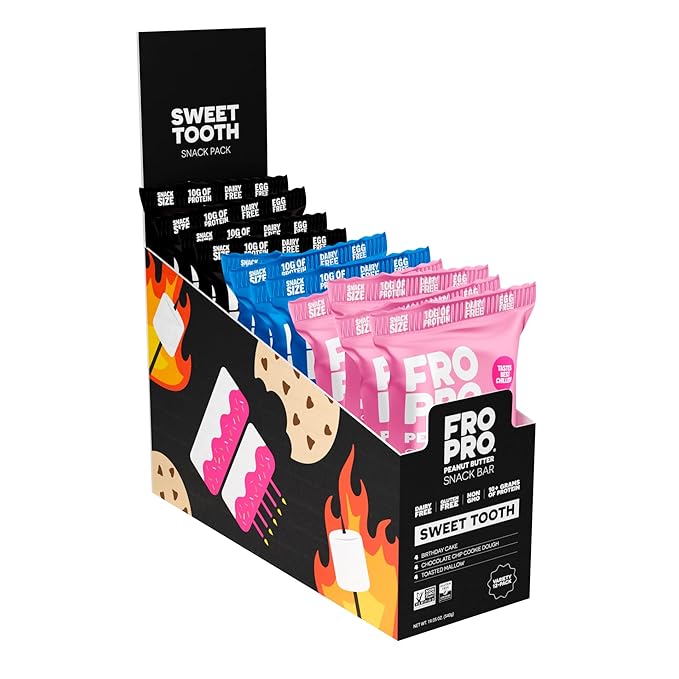 FROPRO Plant Protein Snack Bars - Plant Based Protein Bars, All-Natural, Gluten, Dairy, & Soy Free, High Protein Bars with Low Calories | Sweet Tooth Sampler, 12 Pack