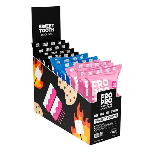 FROPRO Plant Protein Snack Bars - Plant Based Protein Bars, All-Natural, Gluten, Dairy, & Soy Free, High Protein Bars with Low Calories | Sweet Tooth Sampler, 12 Pack