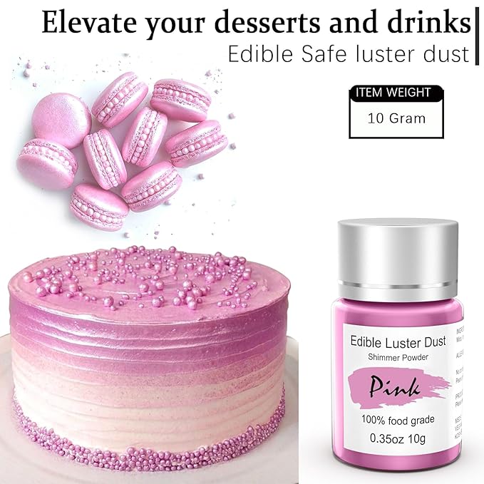 Hot Pink Edible Luster Dust for Cake Decorating ??10g Colaele Shimmering Edible Glitter Dust for Chocolates, Metallic Food Coloring Powder for Edible Glitter for Drinks Cocktails, No Gluten,Vegan