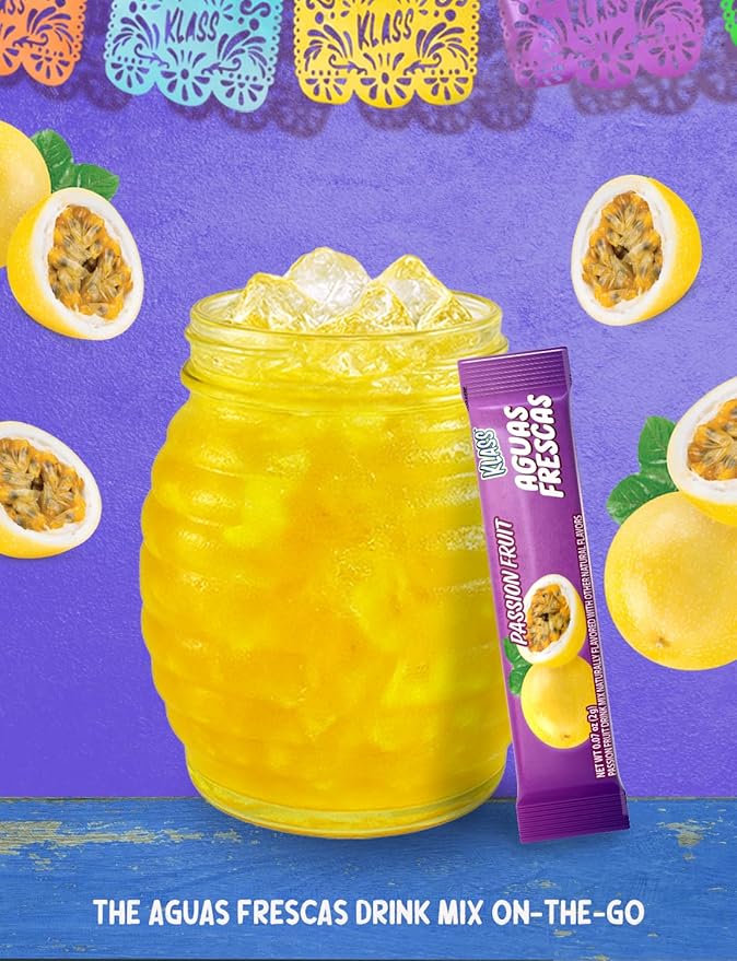 Klass Aguas Frescas | Drink Mix Packets | Passionfruit Flavored | Sugar Free On-The-Go Packets, Low Calorie (40 Count Powder Stick Packs)