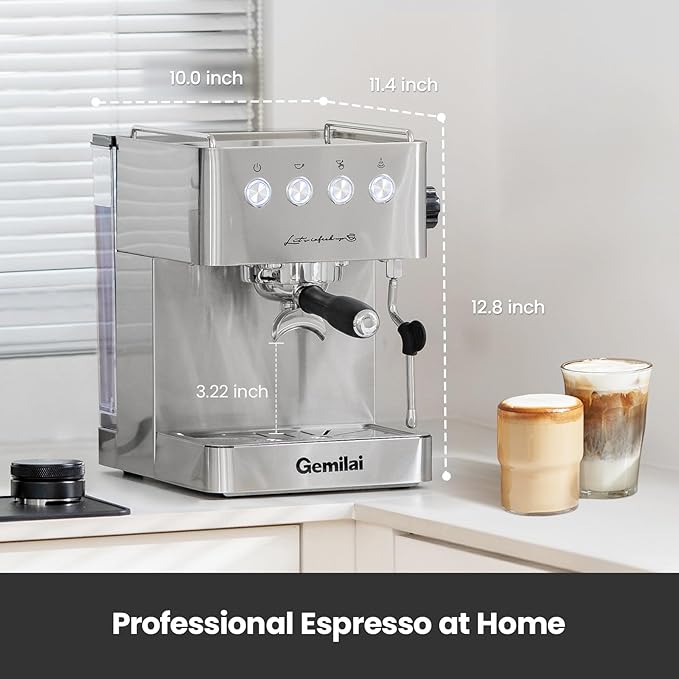 Espresso Machine, Espresso Maker with Milk Frother Steam Wand & 57OZ Water Tank for Latte Macchiato Cappuccino, Brushed Stainless Steel G3005E
