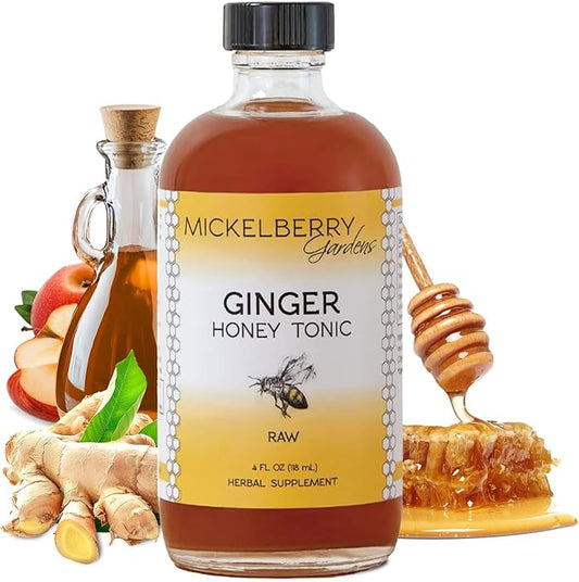 Mickelberry Gardens Immune Support Ginger Honey Tonic ??Organic Ginger Shots & Syrup for Immunity Boost, Digestive Health, and Wellness ??4 Oz