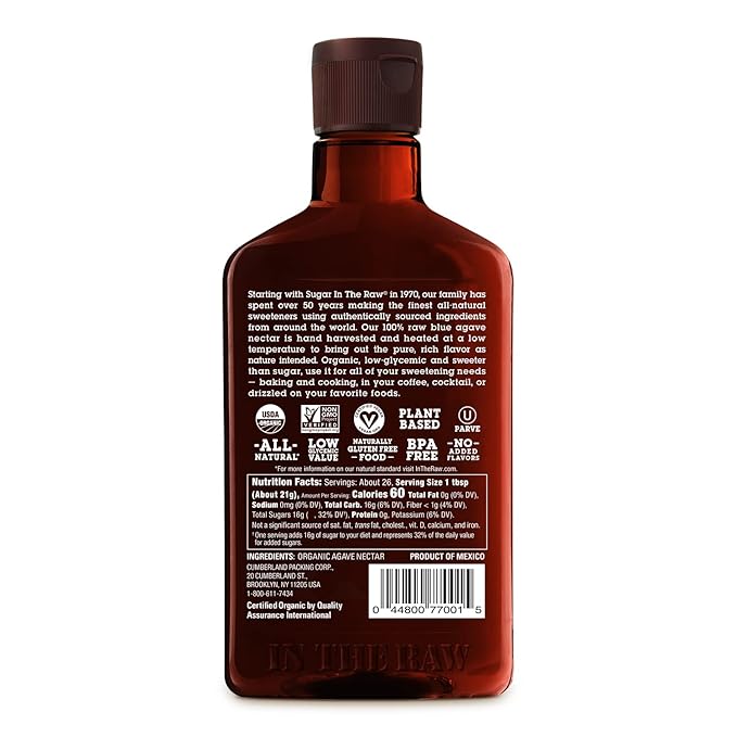 Organic Agave In The Raw Agave Nectar, 18.5 oz., Made With Organic Blue Agave From Mexico, USDA Organic, Non-GMO Project Verified, Kosher Vegan and Low Glycemic Index