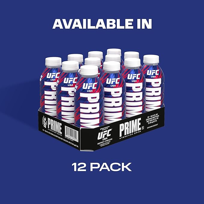 PRIME Hydration UFC, Sports Drinks, Electrolyte Enhanced for Replenishing Fluids, 250mg BCAAs, B Vitamins, Antioxidants, Low Sugar, 16.9 Fl Oz, 12 Pack