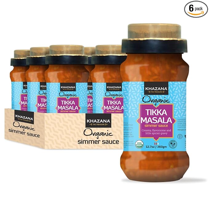 Khazana ORGANIC Tikka Masala Indian Simmer Sauce - 6 x 12.7oz Jars | Non-GMO, Vegan, Gluten Free, Kosher | Authentic Indian Meals Made Easy at Home!