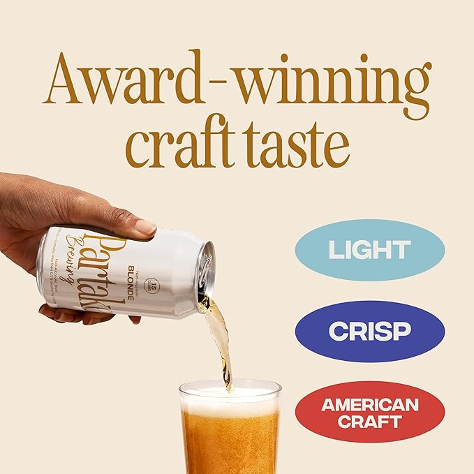 Partake Brewing Craft Non Alcoholic Beer, Blonde 12 Pack x 12 Fl Oz Cans - Low Calorie & Carb, No Sugar, All Natural Ingredients - Award-Winning Taste, Non Alcoholic Beer Without the Empty Calories