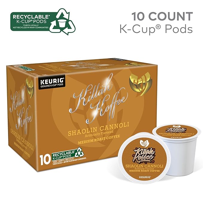 Killah Koffee Shaolin Cannoli, Keurig Single-Serve K-Cup Pods, Flavored Coffee, 10 Count