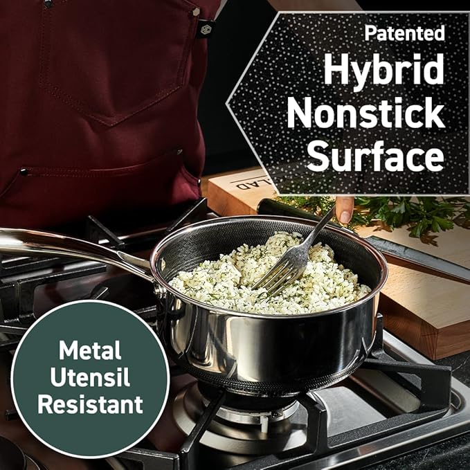 HexClad Hybrid Nonstick 2-Quart Saucepan with Tempered Glass Lid, Stay-Cool Handle