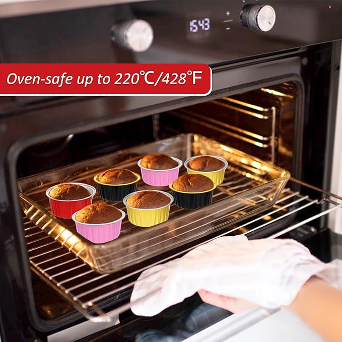 Mini Cake Pans with Lids and Spoons (40 Pack,Mixed,5oz) Round Disposable Ramekins - Sturdy Aluminum Foil Cupcake Liners with Lids for Dessert and Party