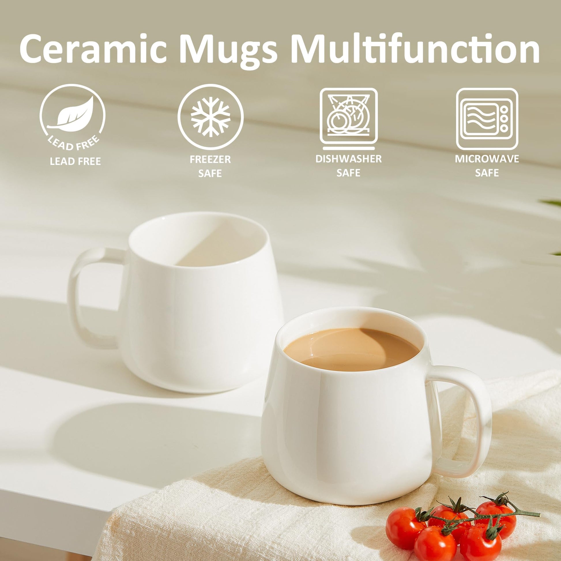 Teocera 16oz Ceramic Coffee Mugs Set of 4 – Stackable Latte Cups, Microwave, Dishwasher & Oven Safe