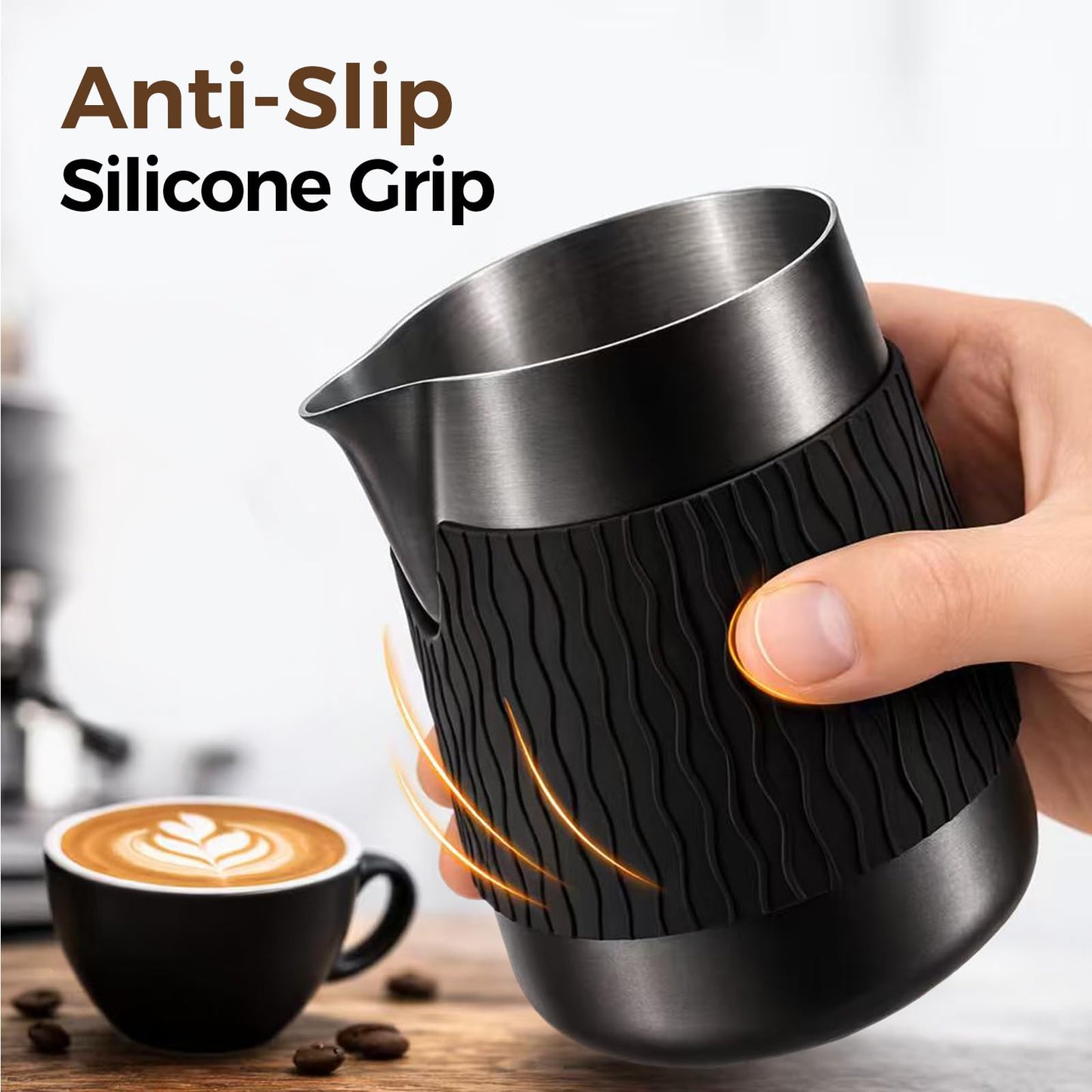 IKAPE Espresso Milk Pitcher, 15.04/450ml Milk Frothing Jug without Handle, Espresso Steaming