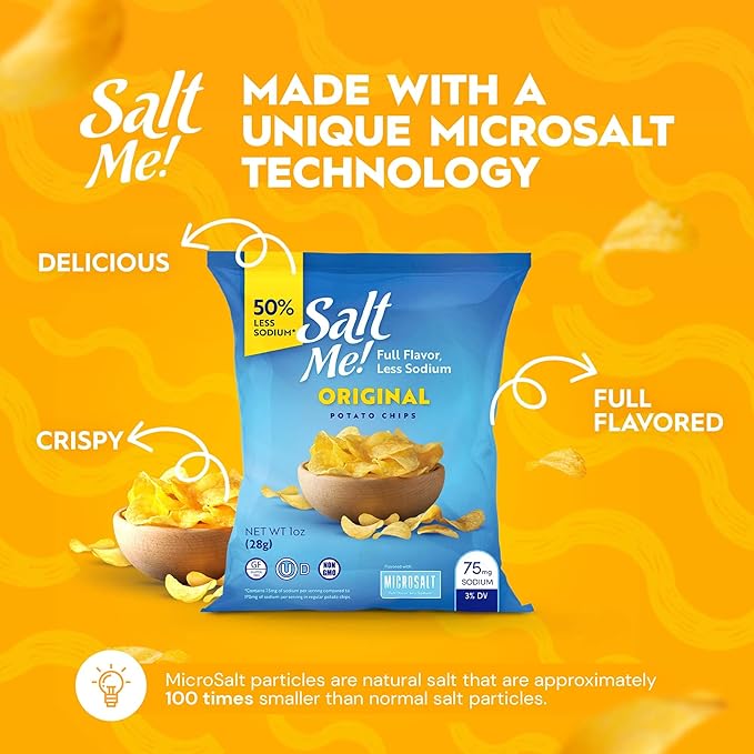 SaltMe! Variety Potato Chips - 24 count 1oz Bags - 50% Less Sodium, Kosher, Non-GMO, Gluten Free - Less Salt, Great Flavor