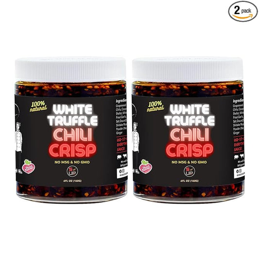 SAUCE UP 100% Natural Artisan Chili-Crisp 6oz- Premium 14+ Ingredients, Vegan, Keto, Zero Msg, Crafted in NYC(Hot, Sweet, Crispy, Umami, Smoky, Savory)- Good on Anything Chili Sauce (White Truffle)