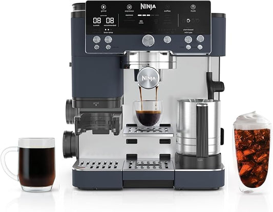 Ninja Luxe Caf챕 Premier Series, Espresso Machine, Drip Coffee Maker & Rapid Cold Brew, Integrated Grinder, Assisted Tamper, Hands-Free Frother, for Cappuccinos & Lattes, Cyberspace, ES601CY