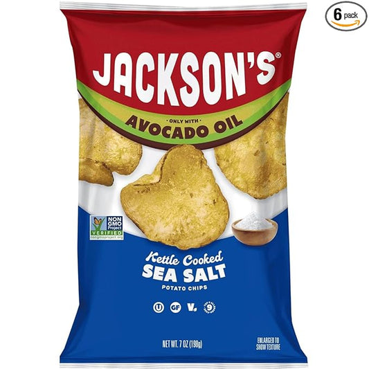 Jackson?™s Potato Classic Kettle Chips with Sea Salt (7oz, Pack of 6) - Made with Premium Avocado Oil - Allergen-friendly, Gluten Free, Peanut Free, Vegan, Kosher - Shark Tank Product