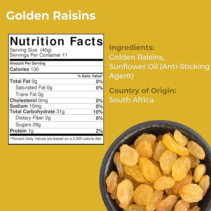 Amrita Golden Raisins 1 lb | No Added Sugar, Naturally Sweet, Gluten Free Dried Sultanas, Kishmish | Packed Fresh in Resealable Bags | Yellow and White Raisins, Vegan Snacks, Healthy Snacks