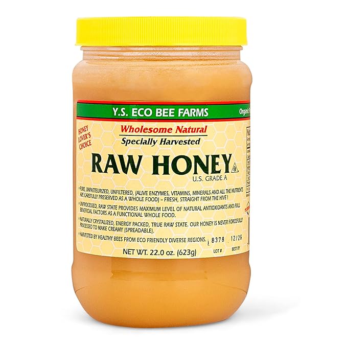 Y.S. Bee Farms Organic Honey Raw Unfiltered - 22 oz 3 Pack - U.S. Grade A Raw Honey, Packed by ILIOS