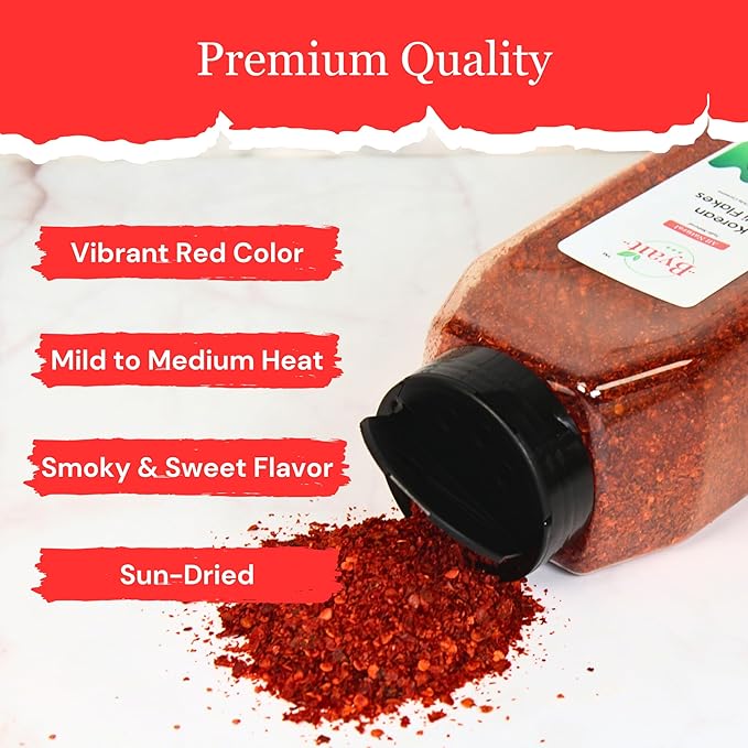 Byait Gochugaru Korean Chili Flakes 16 Oz (1 LB), Medium Hot, 100% Pure Red Chili Pepper Flakes for Authentic Korean Cooking, Kimchi, Chili Oil, and Seasoning