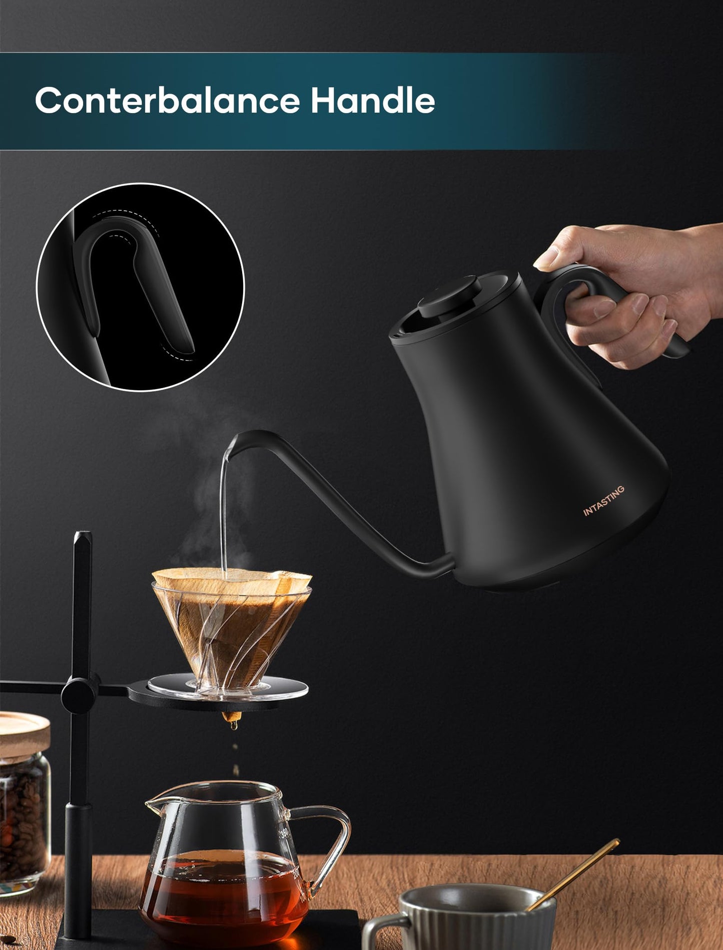 INTASTING Gooseneck Electric Kettle with 1℉ Temperature Control, 0.9 Liter