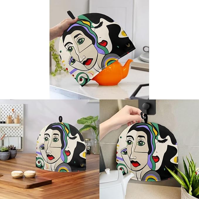 Guernica Teapots Dust Cover Home Kitchen Decorative Tea Pots Cozy with Insulation Pad for Kitchen Outdoor Camping Halloween Party