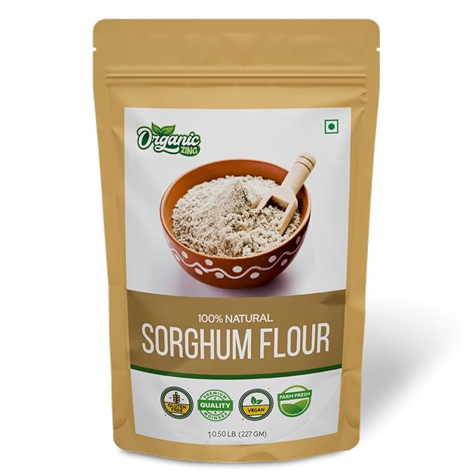 Organic Zing Pure and Organic Sorghum Flour | Organic Jowar Flour | Sorghum Flour Gluten Free | USDA Certified | Product of India - 227 gm (8 oz) Pack of 1