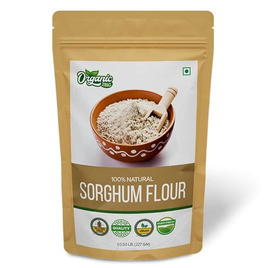 Organic Zing Pure and Organic Sorghum Flour | Organic Jowar Flour | Sorghum Flour Gluten Free | USDA Certified | Product of India - 227 gm (8 oz) Pack of 1