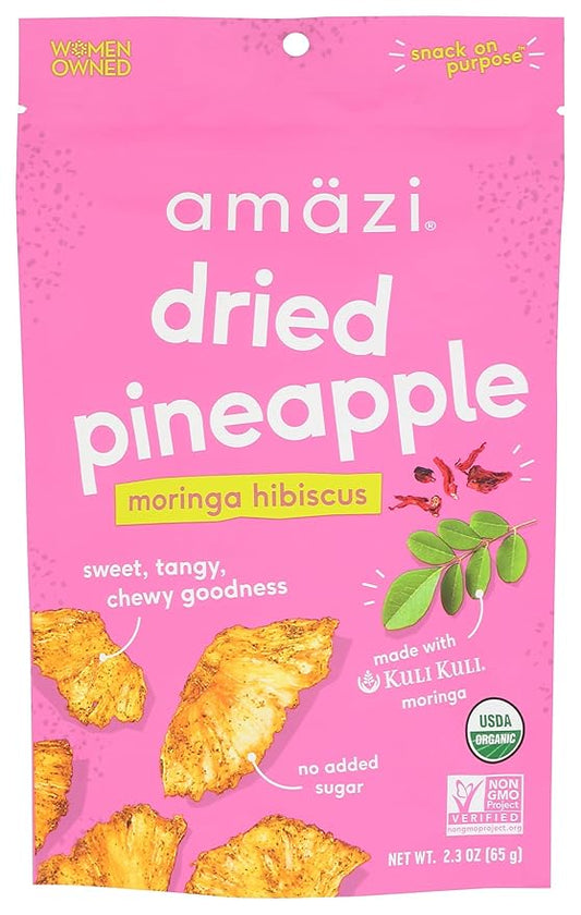 Am채zi Foods, Dried Pineapple - Moringa Hibiscus 2.3Ounce All Natural Snacks No Sugar Added Dried Pineapple Dehydrated Fruit