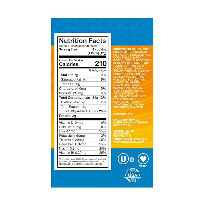 Goodie Girl, Blueberry Breakfast Biscuits | 16 Packs | Gluten Free | Plant Based | Peanut Free | Kosher | Includes 4 Boxes, 16 Packs Total