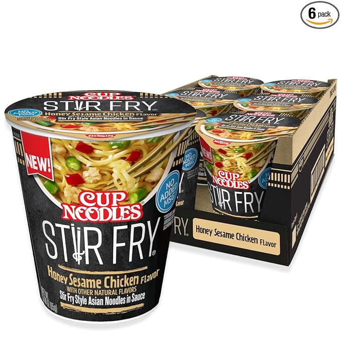 Nissin Cup Noodles Stir Fry Noodles in Sauce, Honey Sesame Chicken, 3.00 Ounce (Pack of 6)