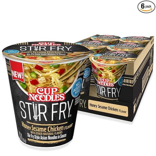 Nissin Cup Noodles Stir Fry Noodles in Sauce, Honey Sesame Chicken, 3.00 Ounce (Pack of 6)