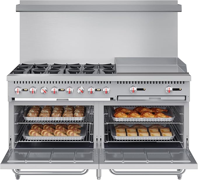 KoolMore KM-CRG60-LP 60 in. 6 Burner Commercial Liquid Propane Range with 24 in. Griddle, Solid Black