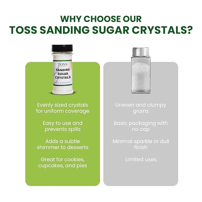 Sanding Sugar Crystals for Professional Baking & Decorating 10 oz - TOSS Coarse White Sparkling Sugar Sprinkles for Cakes, Cookies & Cupcakes - Pure White Decorative Topping
