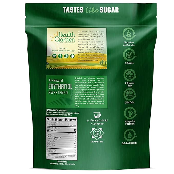 Health Garden Erythritol Sweetener - Non GMO - Gluten Free - Sugar Substitute - Keto Friendly - Tastes Like Sugar (9.75 lbs)