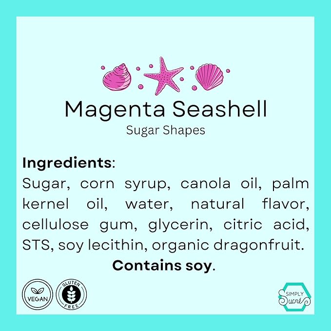 15 Dye Free Seashell Edible Cake Decorations, Vegan, Gluten-Free, Edible Cake Toppers for Cupcakes, Cookies & Desserts, by Simply Sucrì±?(15 Pieces (Gift Box), Magenta)