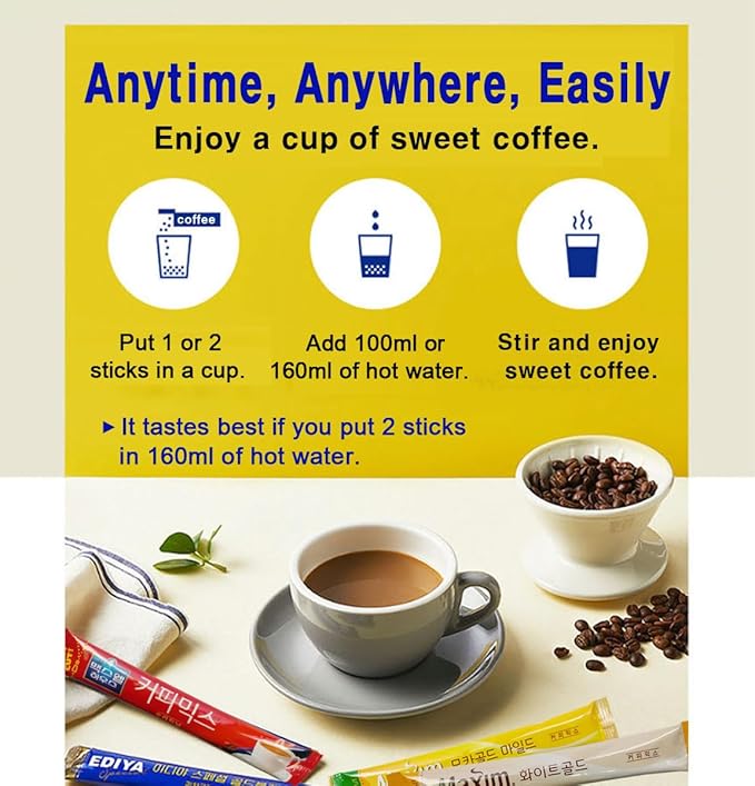Korean 3 in 1 Instant Coffee Mix Variety Sample Packets.Camping or Traveling Essentials. (1 Count(Pack of 30), mocha)