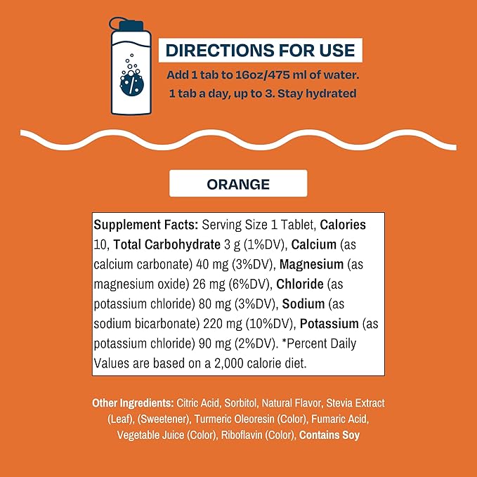 Drinklits Orange Electrolyte Sports Drink Fizzy Hydration Tablets (8) Tube Bundle | Natural Flavors ??0g Sugar ??Daily Use | 80 Servings - 10 Tablets Per Tube