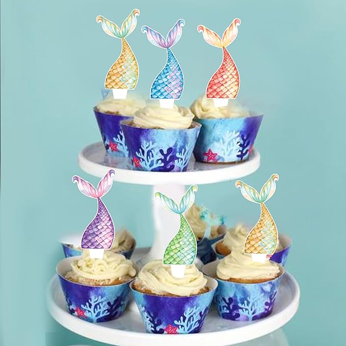 25Pcs Mermaid Tails Cupcake Toppers Mermaid Tail for Mermaid Party Decoration Baby Shower Party Supplies 竊늯wo-sidedç«?"<div>
