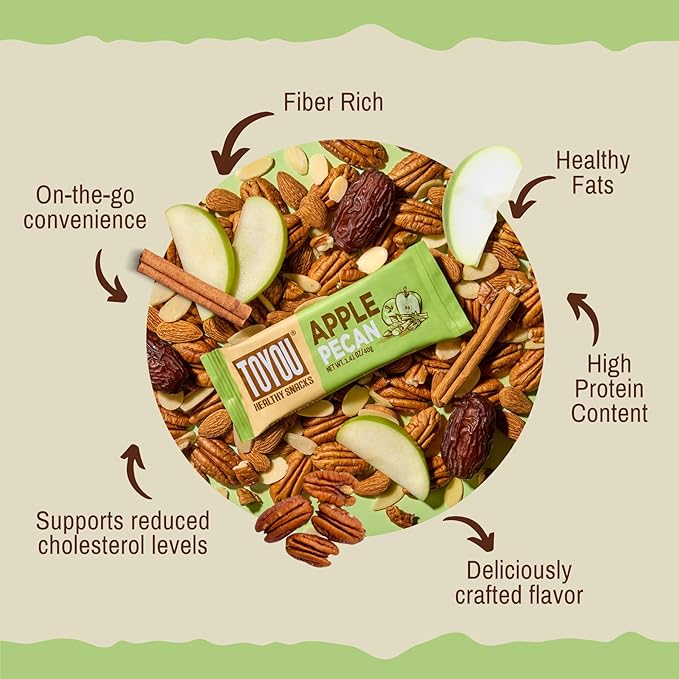 ToYou Chewy Fruit and Nut Bars - Healthy Protein Snacks | Apple Pecan - 1.41 Ounce (Pack of 12) | Soft Chewy, Vegan, Fiber-packed Granola Bars for Adults and Kids, Made with Natural Ingredients
